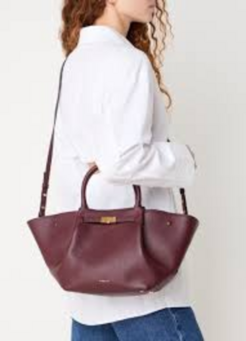 DeMellier London Burgundy Grain Leather Gold‑Hardware Everyday Tote Handbag